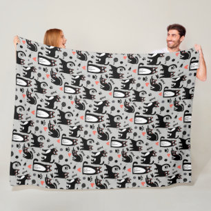 Cute Black Cat Seamless Pattern On A Light Grey Fleece Blanket