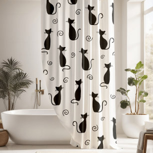 Cute Black Cat Shower Curtain