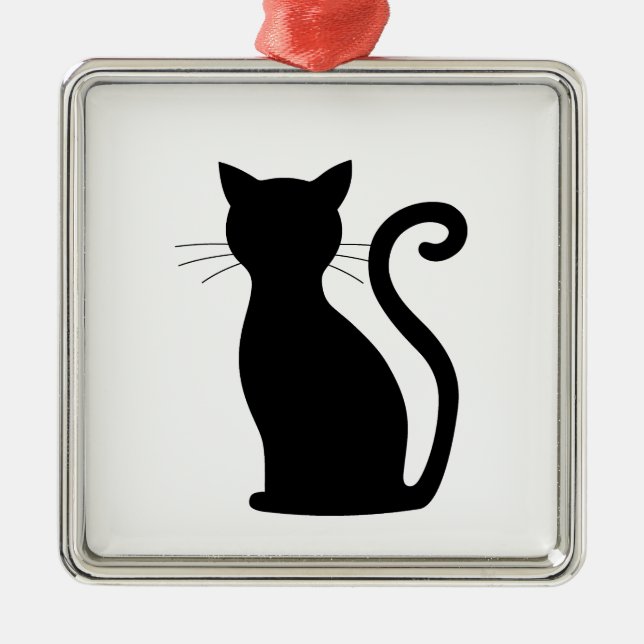 Cute Black Cat Silhouette Fun Black and White Metal Tree Decoration (Front)
