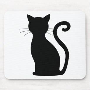 Cute Black Cat Silhouette Fun Black and White Mouse Pad