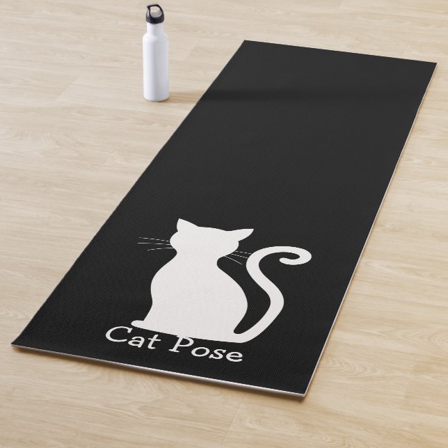 Cute Black Cat Silhouette Fun Black and White Yoga Mat (In Situ)