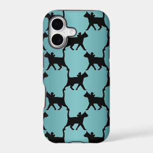 Cute Black Cat Silhouette Pattern on Teal