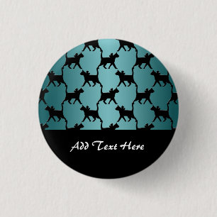 Cute Black Cat Silhouette Pattern on Teal 3 Cm Round Badge