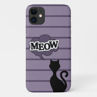 Cute black cat silhouette says meow