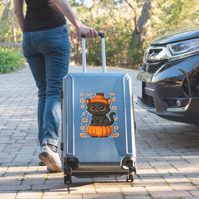 Cute Black Cat Sitting on Pumpkin Fall Aesthetic A (Suitcase Insitu)