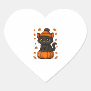 Cute Black Cat Sitting on Pumpkin Fall Aesthetic A Heart Sticker