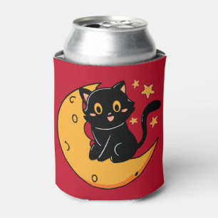 Cute black cat sitting on the moon can cooler