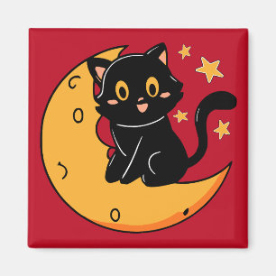Cute black cat sitting on the moon magnet