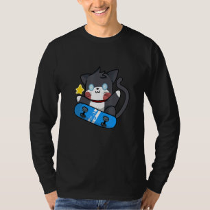 Cute Black Cat Skateboard T-Shirt