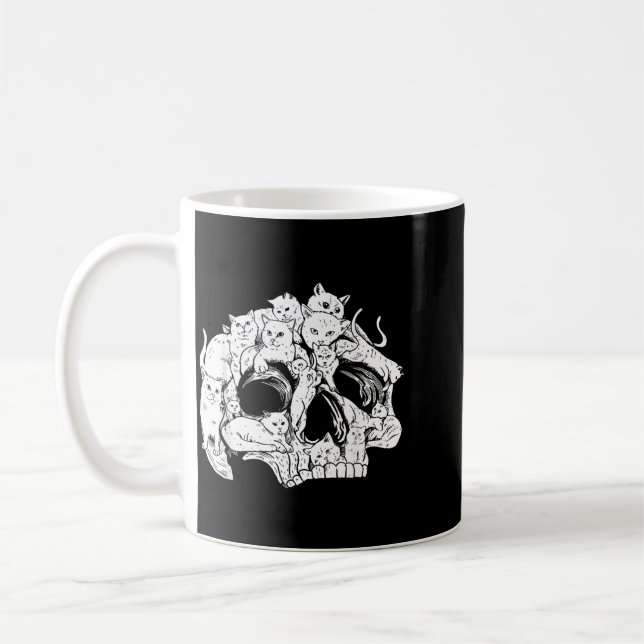Cute Black Cat Skull Kitty Skeleton Scary Coffee Mug (Left)