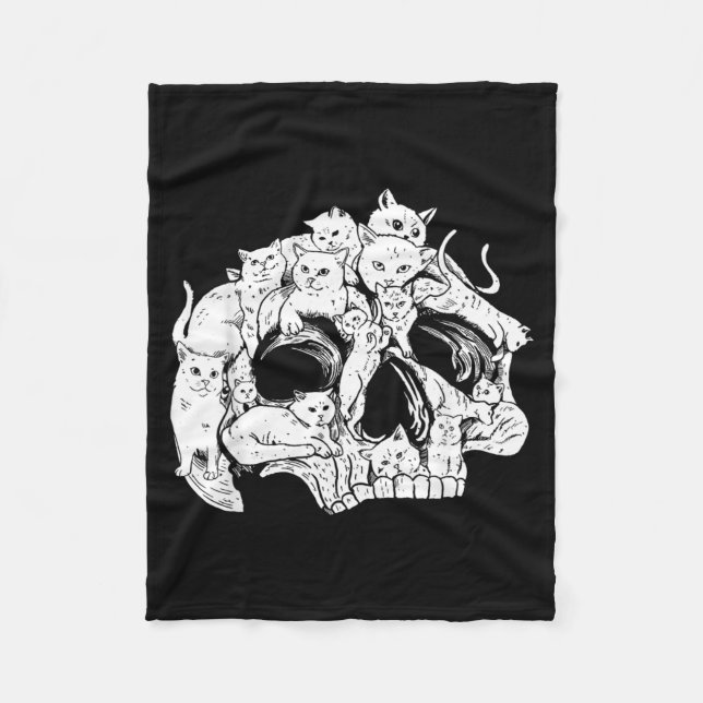 Cute Black Cat Skull Kitty Skeleton Scary Fleece Blanket (Front)
