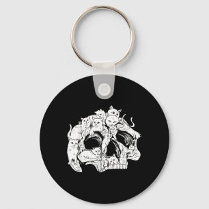 Cute Black Cat Skull Kitty Skeleton Scary Key Ring