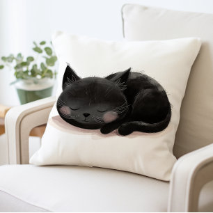 Cute Black Cat Sleeping Pillow, Cosy Cat Cushion