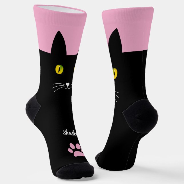 Cute Black Cat Socks Gift for Cat Lovers (Angled)