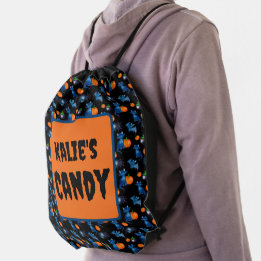 Cute Black Cat, Spider, Bat, Halloween Candy Sack Drawstring Bag