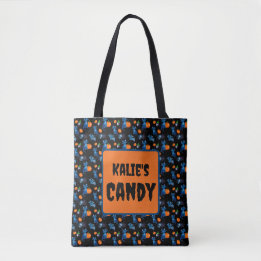 Cute Black Cat, Spider, Bat, Halloween Candy Sack Tote Bag