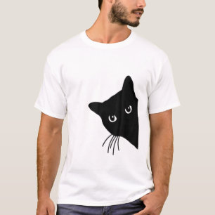 Cute Black Cat Spy Peeking Around The Corner Kitte T-Shirt