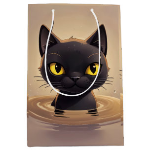 Cute Black Cat Swimming Celebration Art Medium Gift Bag