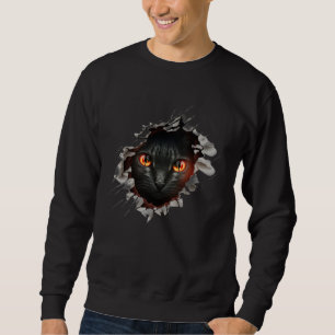 Cute Black Cat Torn Hole Sweatshirt