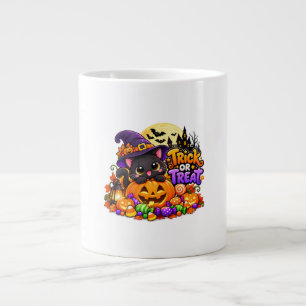 Cute Black Cat Trick or Treat Halloween Spooky Sti Large Coffee Mug