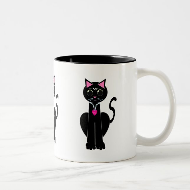 Cute black cat Two-Tone coffee mug (Right)