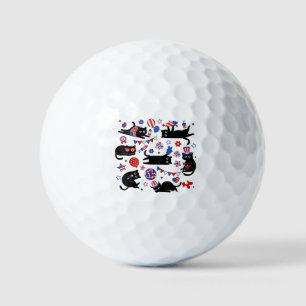 Cute Black Cat USA Flag Firework Patriotic 4th of Golf Balls