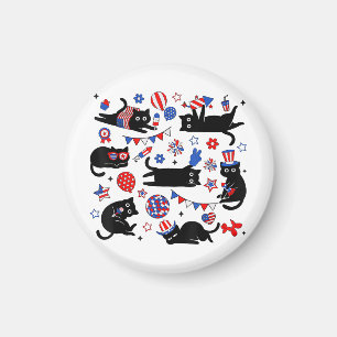 Cute Black Cat USA Flag Firework Patriotic 4th of Magnet