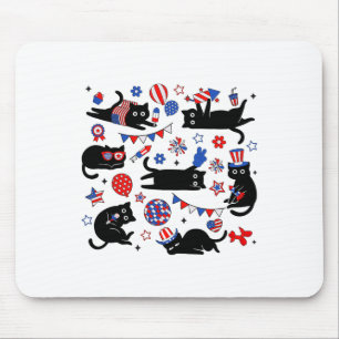Cute Black Cat Usa Flag Firework Patriotic 4th Of Mouse Pad