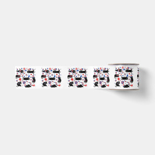Cute Black Cat USA Flag Firework Patriotic 4th of Satin Ribbon