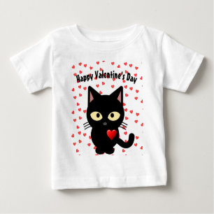 Cute Black Cat Valentine's Day Holiday Hearts Baby T-Shirt