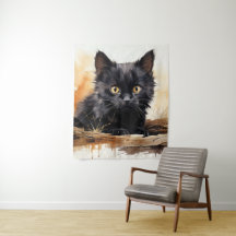 Cute Black Cat Watercolor Art