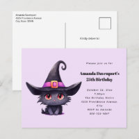 Cute Black Cat Wearing a Witch's Hat Birthday