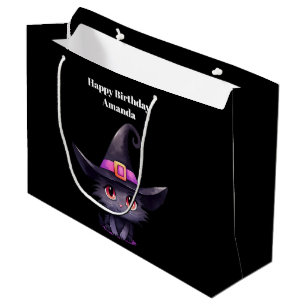 Cute Black Cat Wearing a Witch's Hat Birthday Large Gift Bag