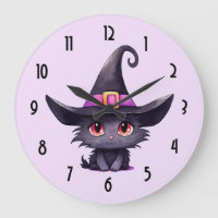 Cute Black Cat Wearing a Witch's Hat