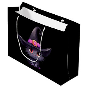 Cute Black Cat Wearing a Witch's Hat Large Gift Bag