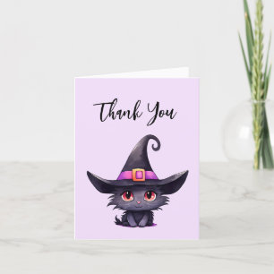 Cute Black Cat Wearing a Witch's Hat Thank You Card