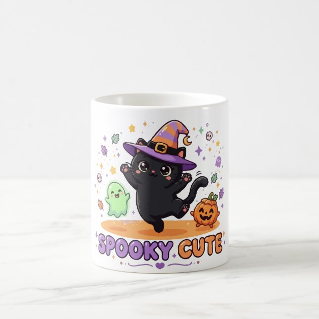 Cute Black Cat Witch Halloween Coffee Mug (Center)