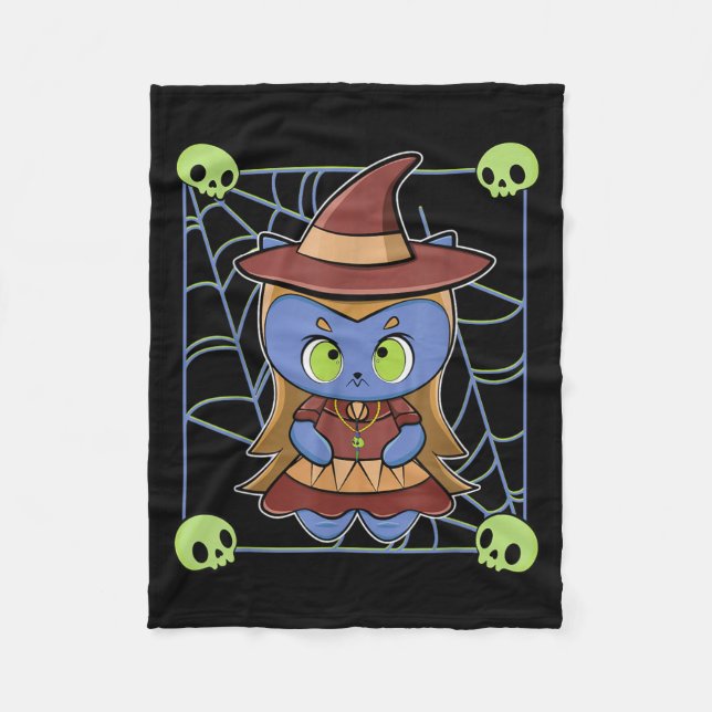 Cute Black Cat Witch Hat And Magic Esoteric For Fleece Blanket (Front)