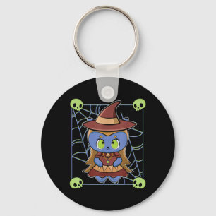 Cute Black Cat Witch Hat And Magic Esoteric For Key Ring