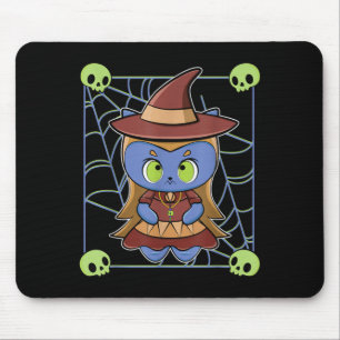 Cute Black Cat Witch Hat And Magic Esoteric For Mouse Pad