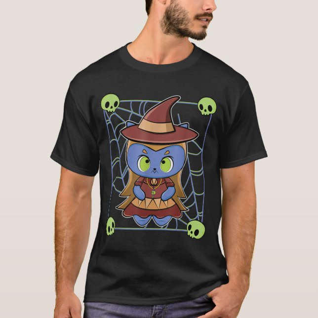 Cute Black Cat Witch Hat And Magic Esoteric For T-Shirt (Front)