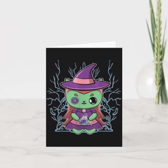 Cute Black Cat Witch Hat And Magic Potion For Card (Front)