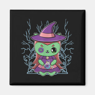 Cute Black Cat Witch Hat And Magic Potion For Magnet