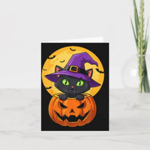 Cute Black Cat Witch Hat In Pumpkin Women Men Kids Card