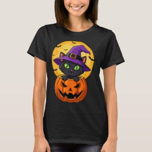 Cute Black Cat Witch Hat In Pumpkin Women Men Kids T-Shirt