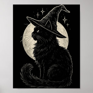 Cute Black Cat Witch Hat Moon Retro Coquette Boho Poster