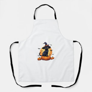 Cute Black Cat Witch Hat Pumpkin Moon Halloween Pe Apron