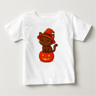 Cute Black Cat Witch on Pumpkin Halloween Baby T-Shirt