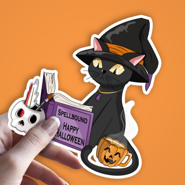 Cute Black Cat Witch Reading Spell Book Halloween (Creator Uploaded)