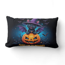 Cute Black Cat Witch Sitting on Jack O Lantern